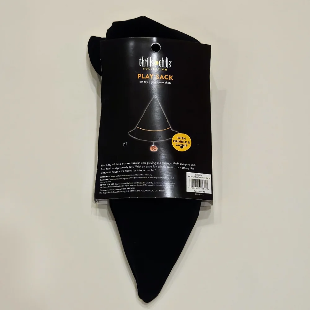 Thrills & Chills Cat Toy Play Sack Halloween Witch Hat Sack w/Crinkle & Catnip
